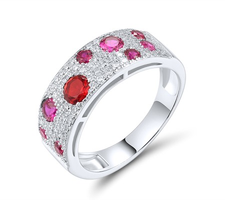 Sterling Silver Ring Created Ruby,Red Glass,White Cubic Zirconia (R306887CRRZSL925) - US 6