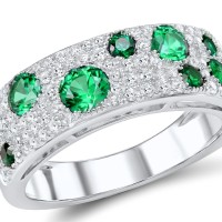 Sterling Silver Ring Green Glass,Green Spinel,White Cubic Zirconia (R306887GGNZSL925) - US 6