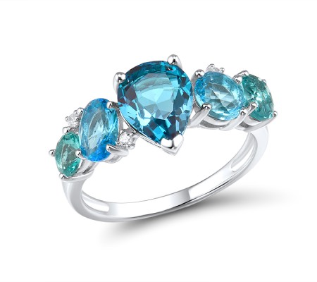 Sterling Silver Ring Blue Glass,Blue Spinel,Green Glass,White Cubic Zirconia (R306888BGRZSL925) - US 6