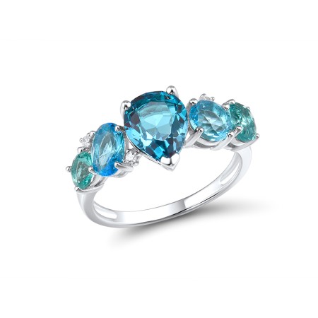 Sterling Silver Ring Blue Glass,Blue Spinel,Green Glass,White Cubic Zirconia (R306888BGRZSL925) - US 6