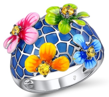 Sterling Silver Ring Enamel,Yellow Cubic Zirconia (R306924ENASL925)