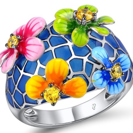 Sterling Silver Ring Enamel,Yellow Cubic Zirconia (R306924ENASL925)