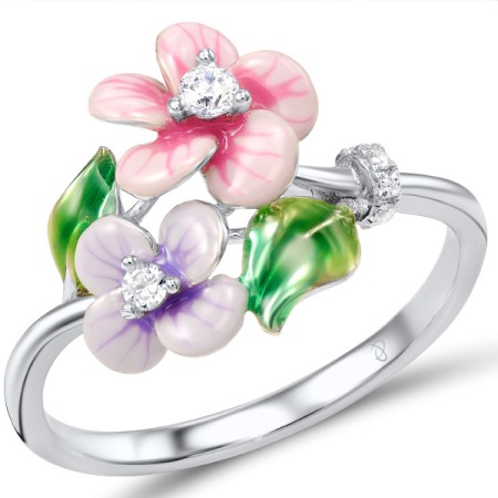 Sterling Silver Ring Enamel,White Cubic Zirconia (R306963ENASL925) - US 8.5