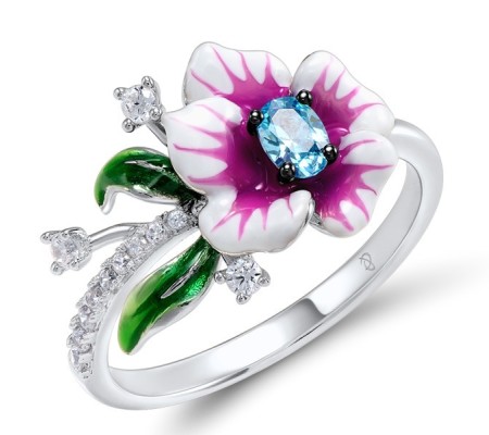 Sterling Silver Ring Blue Cubic Zirconia,Enamel,White Cubic Zirconia (R306964ENASL925)