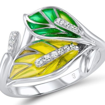 Sterling Silver Ring Enamel,White Cubic Zirconia (R306966ENASL925)