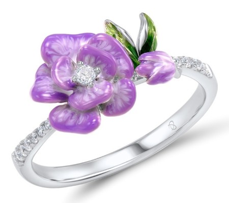 Sterling Silver Ring Enamel,White Cubic Zirconia (R306971ENASL925)
