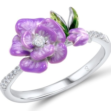 Sterling Silver Ring Enamel,White Cubic Zirconia (R306971ENASL925)