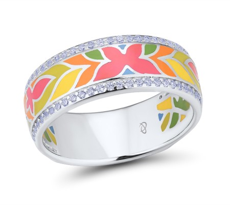 Sterling Silver Ring Enamel,White Cubic Zirconia (R306995ENA1SL925)