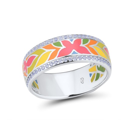 Sterling Silver Ring Enamel,White Cubic Zirconia (R306995ENA1SL925)
