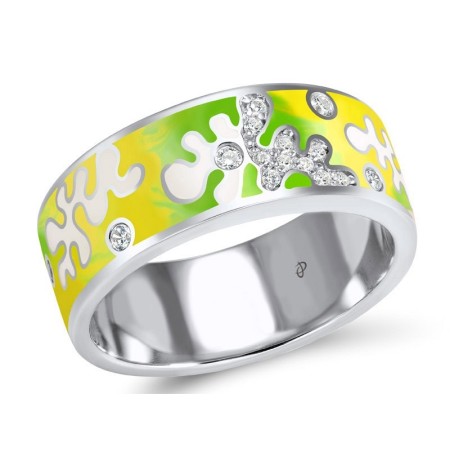 Sterling Silver Ring Enamel,White Cubic Zirconia (R307001ENA1SL925)