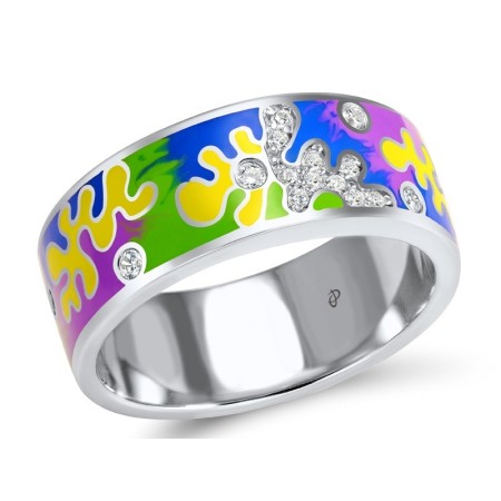 Sterling Silver Ring Enamel,White Cubic Zirconia (R307001ENASL925)