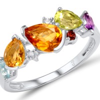 Sterling Silver Ring Citrine,Garnet,Amethyst,Peridot,Blue Topaz (Sky Blue),White Cubic Zirconia (R307082MUL1SL925) - US 5