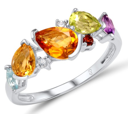 Sterling Silver Ring Citrine,Garnet,Amethyst,Peridot,Blue Topaz (Sky Blue),White Cubic Zirconia (R307082MUL1SL925) - US 5