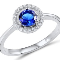 Sterling Silver Ring Blue Glass,White Cubic Zirconia (R307086BLGZSL925) - US 5