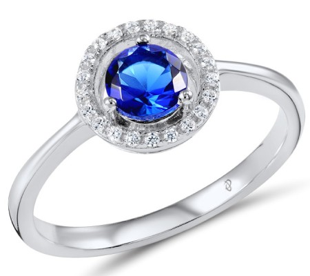 Sterling Silver Ring Blue Glass,White Cubic Zirconia (R307086BLGZSL925) - US 5