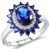 Sterling Silver w/ Black White Plating Ring Blue Glass,Blue Nano Cubic Zirconia,White Cubic Zirconia (R307093BLNZSK925) - US 6