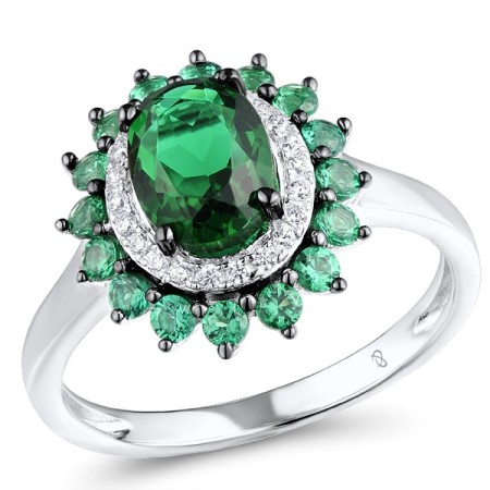 Sterling Silver w/ Black White Plating Ring Green Glass,Green Spinel,White Cubic Zirconia (R307093GGNZSK925) - US 5.5