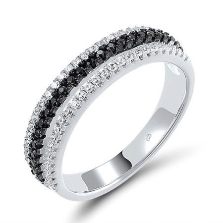 Sterling Silver w/ Black White Plating Ring Black spinel,White Cubic Zirconia (R307155BSNZSK925)