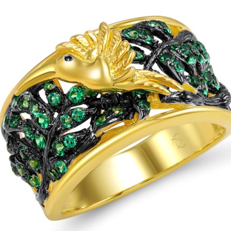 Sterling Silver w/ Yellow Black Plating Ring Green Spinel (R307162GSNSC925) - US 6