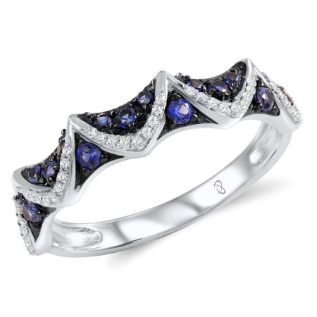 Sterling Silver w/ Black White Plating Ring Created Sapphire,White Cubic Zirconia (R307171CRSZSK925)
