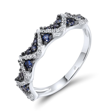 Sterling Silver w/ Black White Plating Ring Blue Nano Cubic Zirconia,White Cubic Zirconia (R307171SBZZSK925)