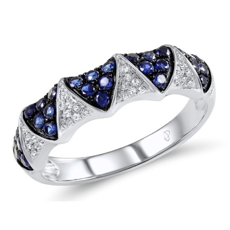 Sterling Silver w/ Black White Plating Ring Created Sapphire,White CZ (R307172CRSZSK925)