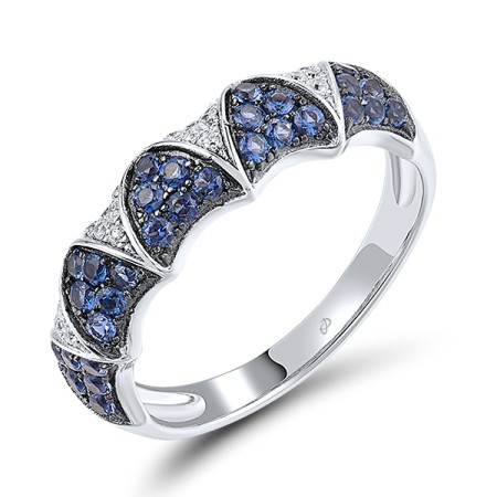 Sterling Silver w/ Black White Plating Ring White Cubic Zirconia,Blue Nano Cubic Zirconia (R307172SBZZSK925)