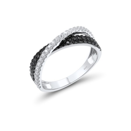 Sterling Silver w/ Black White Plating Ring Black spinel,White Cubic Zirconia (R307174BSNZSK925) - US 6