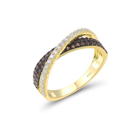 Sterling Silver w/ Yellow Black Plating Ring Nano Brown Spinel,White Cubic Zirconia (R307174NBZSC925) - US 6