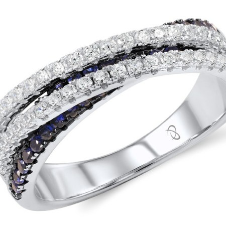 Sterling Silver w/ Black White Plating Ring Blue Nano Cubic Zirconia,White Cubic Zirconia (R307176CRSZSK925) - US 6.5