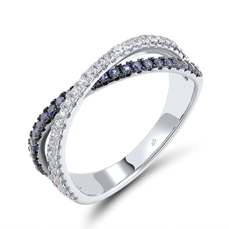 Sterling Silver w/ Black White Plating Ring White Cubic Zirconia,Created Ruby,Created Sapphire (R307177CUSZSK925)