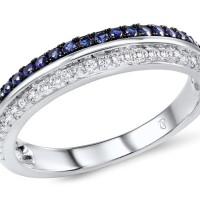 Sterling Silver w/ Black White Plating Ring Blue Nano Cubic Zirconia,White Cubic Zirconia (R307179BZZSK925) - US 5.5