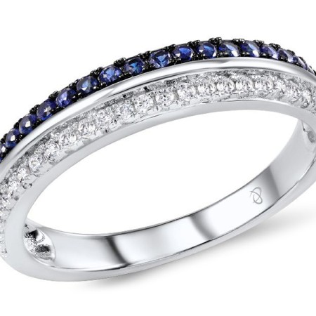 Sterling Silver w/ Black White Plating Ring Blue Nano Cubic Zirconia,White Cubic Zirconia (R307179BZZSK925) - US 5.5
