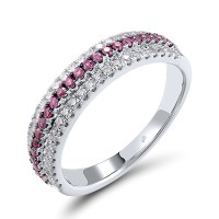 Sterling Silver w/ Black White Plating Ring Created Ruby,White Cubic Zirconia (R307180CRZSK925)