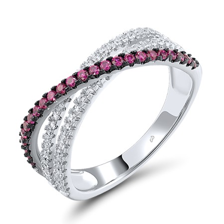 Sterling Silver w/ Black White Plating Ring White Cubic Zirconia,Created Ruby (R307183CRZSK925)