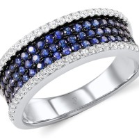 Sterling Silver w/ Black White Plating Ring Blue Nano Cubic Zirconia,White Cubic Zirconia (R307185BZZSK925) - US 6