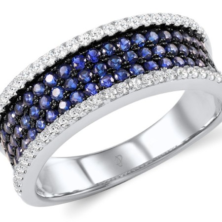 Sterling Silver w/ Black White Plating Ring Blue Nano Cubic Zirconia,White Cubic Zirconia (R307185BZZSK925) - US 6