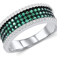 Sterling Silver w/ Black White Plating Ring Green Spinel,White Cubic Zirconia (R307185GSZSK925) - US 6