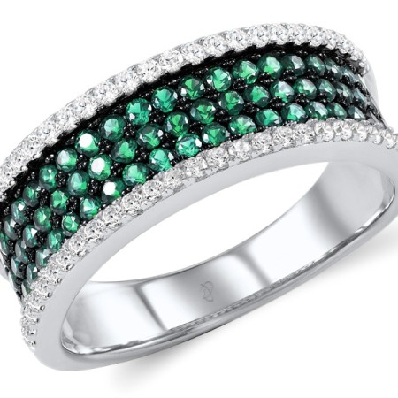 Sterling Silver w/ Black White Plating Ring Green Spinel,White Cubic Zirconia (R307185GSZSK925) - US 6