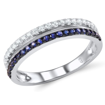Sterling Silver w/ Black White Plating Ring Created Sapphire,White Cubic Zirconia (R307187CRSZSK925)