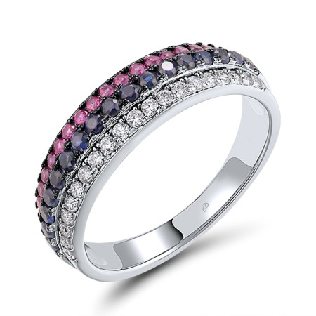 Sterling Silver w/ Black White Plating Ring White Cubic Zirconia,Created Ruby,Created Sapphire (R307191CUSZSK925)