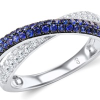 Sterling Silver w/ Black White Plating Ring Blue Nano Cubic Zirconia,White Cubic Zirconia (R307192BZZSK925) - US 5