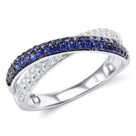 Sterling Silver w/ Black White Plating Ring Created Sapphire,White Cubic Zirconia (R307192CRSZSK925)