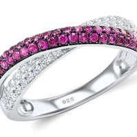 Sterling Silver w/ Black White Plating Ring Created Ruby,White Cubic Zirconia (R307192CRZSK925) - US 5