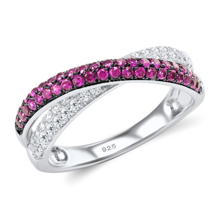 Sterling Silver w/ Black White Plating Ring Created Ruby,White Cubic Zirconia (R307192CRZSK925) - US 5