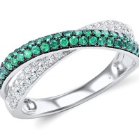 Sterling Silver w/ Black White Plating Ring Green Spinel,White Cubic Zirconia (R307192GSZSK925) - US 5