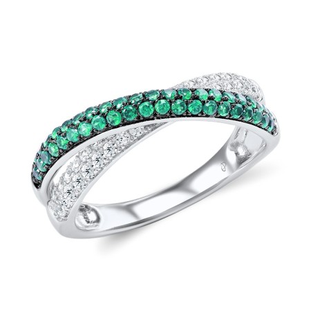 Sterling Silver w/ Black White Plating Ring Green Spinel,White Cubic Zirconia (R307192GSZSK925) - US 5
