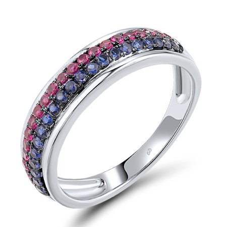 Sterling Silver w/ Black White Plating Ring Created Ruby,Created Sapphire (R307193CSRSK925)