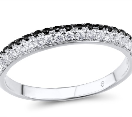 Sterling Silver w/ Black White Plating Ring Black spinel,White Cubic Zirconia (R307195BSNZSK925) - US 5.5