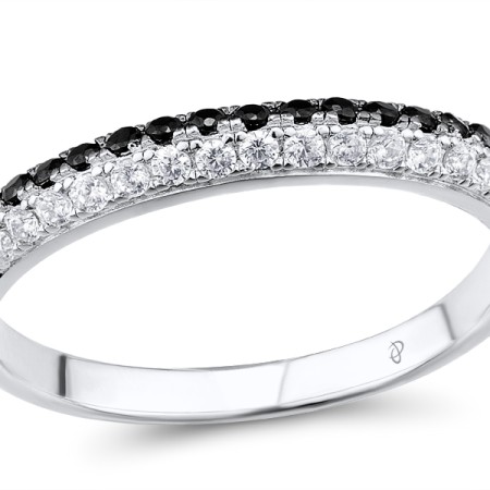 Sterling Silver w/ Black White Plating Ring Black spinel,White Cubic Zirconia (R307195BSNZSK925) - US 5.5